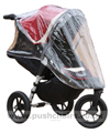 Baby Jogger City Elite Red Sport with seat reclined & Rain Cover fitted - click for larger image