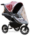 Baby Jogger City Elite Red Sport with seat reclined & Rain Cover fitted showing zippered front open - click for larger image
