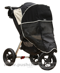 Universal Shade-a-Babe Black & Silver Trim 'Zip n Go' stroller sun shade on a Baby Jogger City Elite  - click for larger image