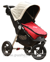 Baby Jogger City Elite Stone with Seat Reclined, Kicker Raised and Red Footmuff - click for larger image