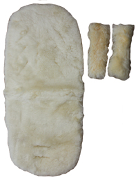 Budget Lambskin Seat Liner with Shoulder Harness Covers shown together with a Lambskin Stroller Fleece - click for larger image