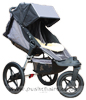 Baby Jogger Summit ATP front wheel in swivel mode, with Lambskin Stroller Fleece & Shade-a-Babe - click for larger image
