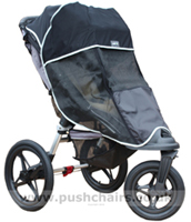 Baby Jogger Summit ATP front wheel in swivel mode, with Lambskin Stroller Fleece & UV Protective Sun Shade - click for larger image