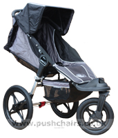 Baby Jogger Summit ATP front wheel in swivel mode, with seat reclined - click for larger image