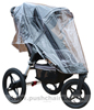 Baby Jogger Summit ATP front wheel in swivel mode, with Rain Cover fitted - click for larger image