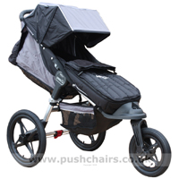 Baby Jogger Summit ATP front wheel reverse locked, with seat reclined & Lambskin Stroller Fleece - click for larger image