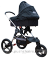Baby Jogger Summit ATP front wheel reverse locked, with seat removed & Black Carrycot - click for larger image