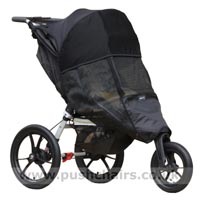 Baby Jogger Summit XC Black/Sand reverse locked front wheel, with Lambskin Stroller Fleece & Shade-a-Babe UV SunShade- click for larger image