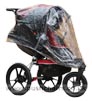 Baby Jogger Summit XC Black/Red front wheel in swivel mode, with Rain Cover fitted - click for larger image