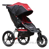 Baby Jogger Summit XC Black/Red reverse locked front wheel, with seat upright - click for larger image
