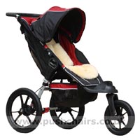 Baby Jogger Summit XC Black/Red reverse locked front wheel, with Lambskin Stroller Fleece - click for larger image