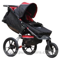 Baby Jogger Summit XC Black/Red reverse locked front wheel, with Black Baby Jogger Footmuff (best suited for a new born or younger baby) - click for larger image