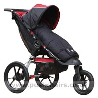 Baby Jogger Summit XC Black/Red reverse locked front wheel, with Black Alvi Snuggle Bag (best suited from 6 months and for the older toddler) - click for larger image