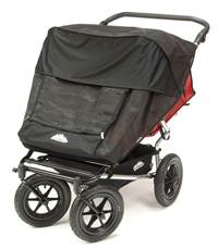 Mountain Buggy Double Urban Red with UV Sun Shade (glare visor down) - click for larger image