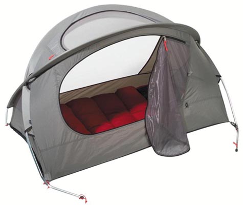 Nomad Travel Bed Stone Grey with optional Red Sleeping Bag